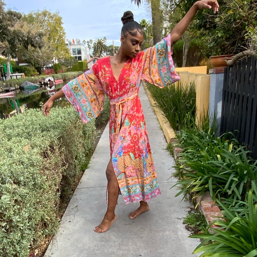 Spell Lotus Kimono Gown in Ruby size XS